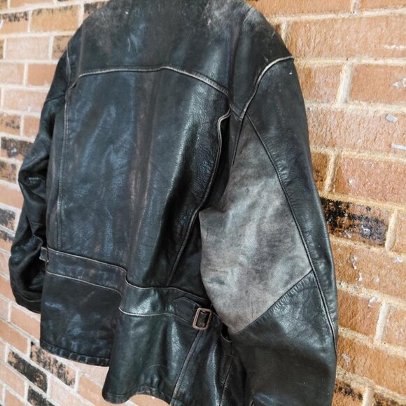 Kenneth Black Distressed Leather Moto Coat Jacket - Size XL  As-Is - Picture 5 of 6
